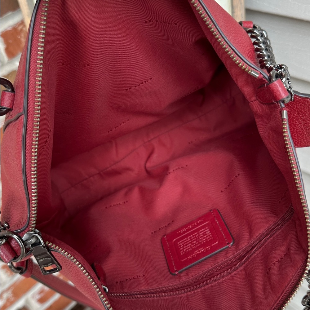 COACH CHAIN PRAIRIE SATCHEL BAG PEBBLED LEATHER - BURGUNDY/CHERRY RED - Picture 5 of 12
